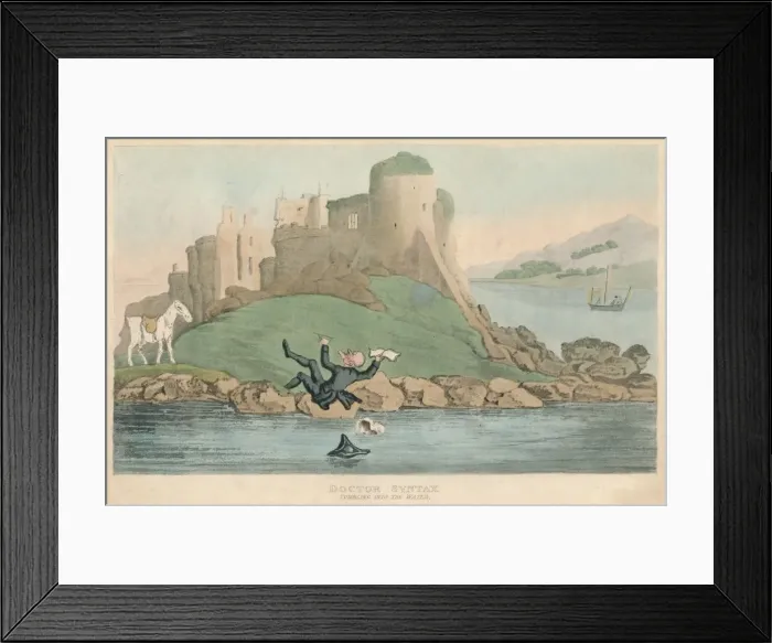 Framed Print : Doctor Syntax Tumbling into the Water, 1820. Artist: Thomas Rowlandson Framed Print : Doctor Syntax Tumbling into the Water, 1820. Artist: Thomas Rowlandson