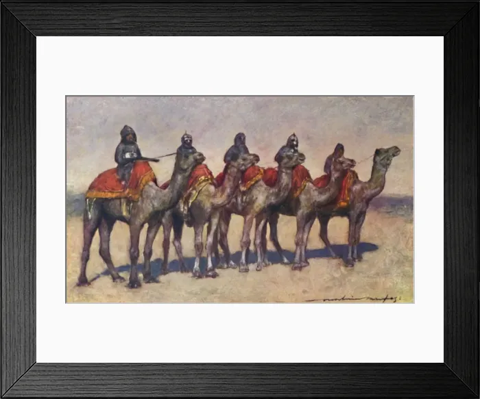 Framed Print : Armed Camel Riders from Bikanir, 1903. Artist: Mortimer L Menpes Framed Print : Armed Camel Riders from Bikanir, 1903. Artist: Mortimer L Menpes