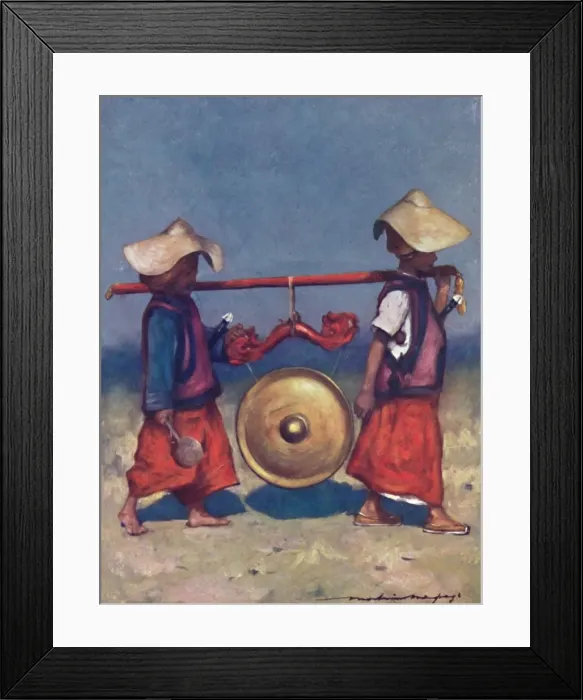 Framed Print : Shan Retainers carrying Brass Gong, 1903. Artist: Mortimer L Menpes Framed Print : Shan Retainers carrying Brass Gong, 1903. Artist: Mortimer L Menpes