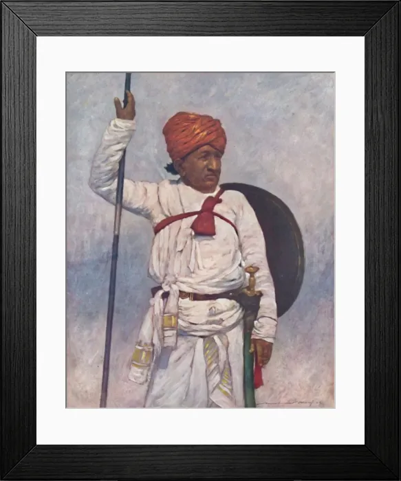 Framed Print : An Armed Retainer of the Bombay Chiefs, 1903. Artist: Mortimer L Menpes Framed Print : An Armed Retainer of the Bombay Chiefs, 1903. Artist: Mortimer L Menpes