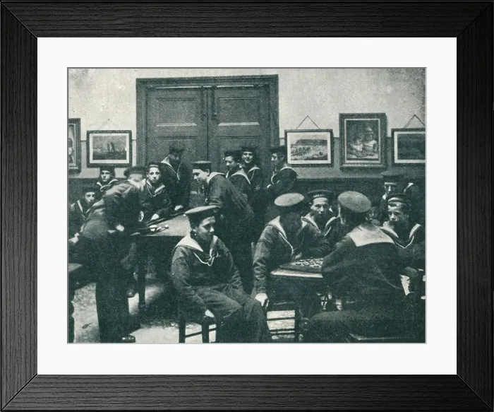 Framed Print : Sailor Boys in the Game Room at the Royal Sailors Rest, Devonport, 1901 Framed Print : Sailor Boys in the Game Room at the Royal Sailors Rest, Devonport, 1901