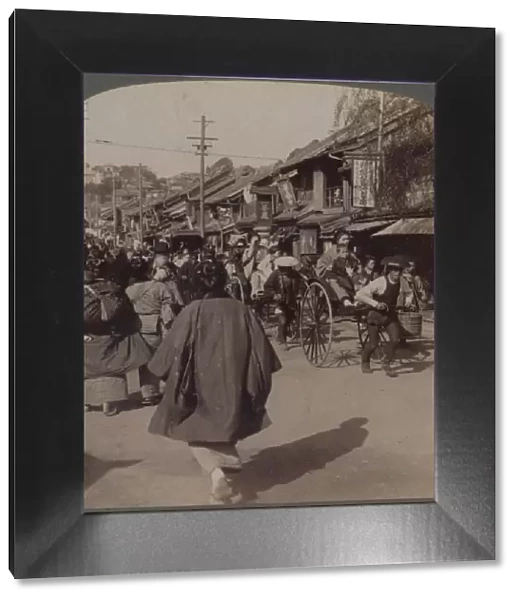 Shops and crowds on Batsumati Street, in the native quarter, Yokohama, Japan, 1904