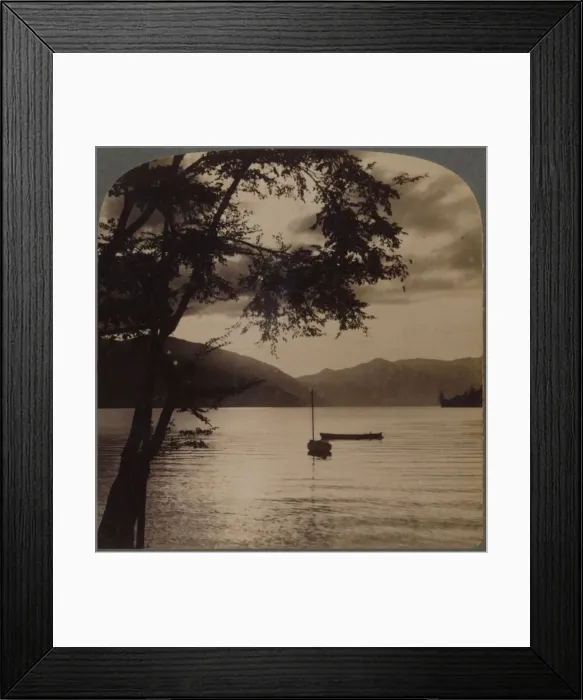 Framed Print : Setting sun, over Lake Chuzenj, lying within its mountain walls, Japan, 1904 Framed Print : Setting sun, over Lake Chuzenj, lying within its mountain walls, Japan, 1904