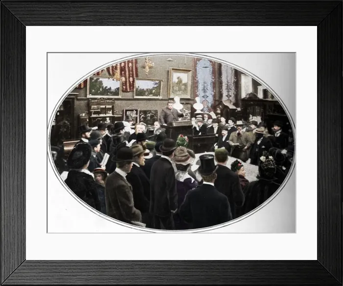 Framed Print : Auction in progress at Phillips auctioneers, London, c1901 (1901) Framed Print : Auction in progress at Phillips auctioneers, London, c1901 (1901)