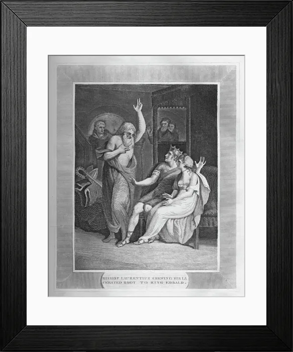 Framed Print : Bishop Laurentius Shewing His Cerated Body To King Edbald, 1838 Framed Print : Bishop Laurentius Shewing His Cerated Body To King Edbald, 1838