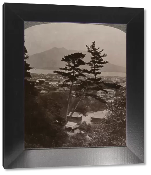 Vista from hills above Kagoshima over Lake to distant Sakurajima volcano, Japan, 1904