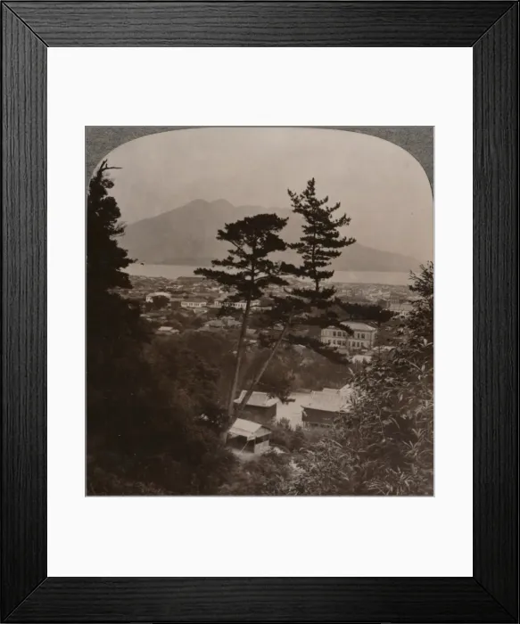 Framed Print : Vista from hills above Kagoshima over Lake to distant Sakurajima volcano, Japan, 1904 Framed Print : Vista from hills above Kagoshima over Lake to distant Sakurajima volcano, Japan, 1904