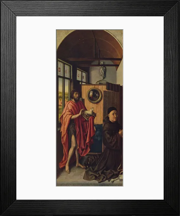 Framed Print : St. John the Baptist and the Franciscan master Henry of Werl, 1438, (c1934). Artist: Robert Campin Framed Print : St. John the Baptist and the Franciscan master Henry of Werl, 1438, (c1934). Artist: Robert Campin
