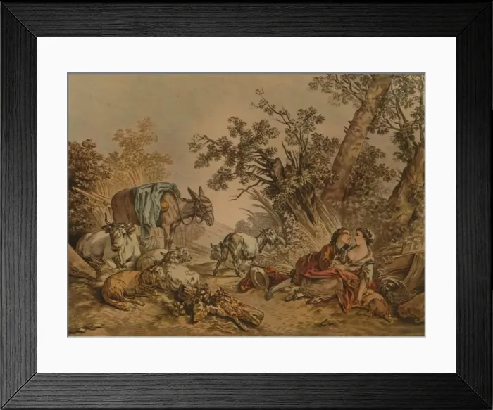 Framed Print : La Grande Pastorale, No. 602, (Pastoral Scene), c1740-1770, (1913). Artist: Gilles Demarteau Framed Print : La Grande Pastorale, No. 602, (Pastoral Scene), c1740-1770, (1913). Artist: Gilles Demarteau