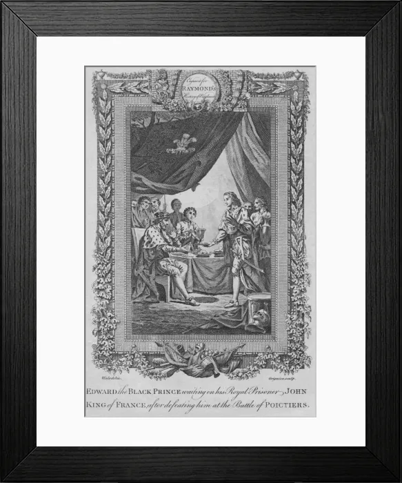 Framed Print : Edward the Black Prince waiting on his Royal Prisoner John, King of France, c1787 Framed Print : Edward the Black Prince waiting on his Royal Prisoner John, King of France, c1787