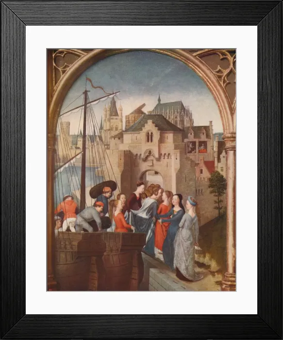 Framed Print : The Arrival of St. Ursula at Cologne, 1489, (c1915). Artist: Hans Memling Framed Print : The Arrival of St. Ursula at Cologne, 1489, (c1915). Artist: Hans Memling