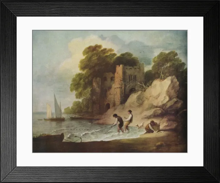 Framed Print : Rocky Coastal Scene with Ruined Castle, Boats and Fishermen, 1780-1781 (1946). Artist: Thomas Gainsborough Framed Print : Rocky Coastal Scene with Ruined Castle, Boats and Fishermen, 1780-1781 (1946). Artist: Thomas Gainsborough