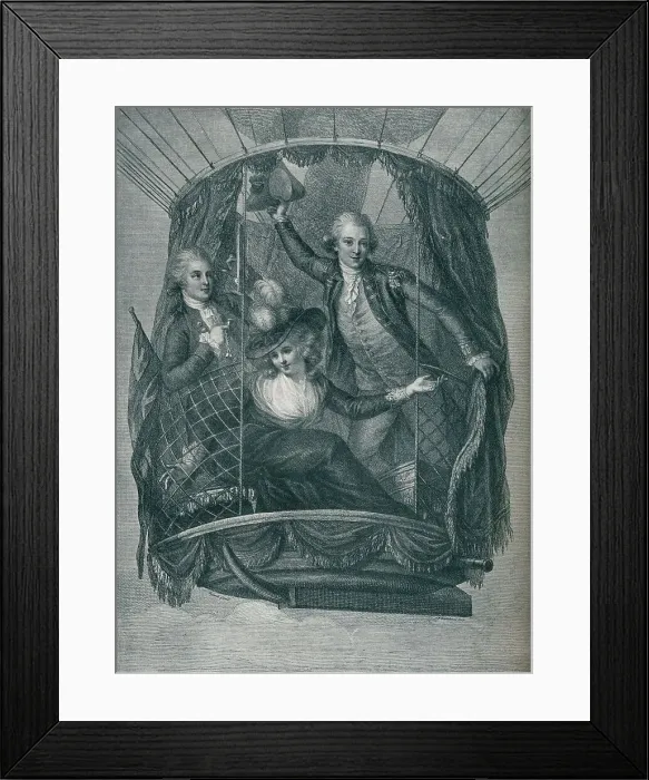 Framed Print : The Ascent of Vincent Lunardi, accompanied by Mrs. Sage and Mr. Biggin, 1785, (1910) Framed Print : The Ascent of Vincent Lunardi, accompanied by Mrs. Sage and Mr. Biggin, 1785, (1910)