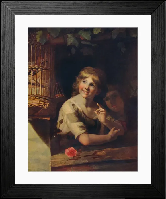 Framed Print : Two Children with a Jay in a Cage, c18th century, (1910). Artist: Matthew William Peters Framed Print : Two Children with a Jay in a Cage, c18th century, (1910). Artist: Matthew William Peters