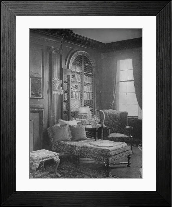 Framed Print : Comfortable corner in the library showing bookcase, house of Miss Anne Morgan, New York City, 1924