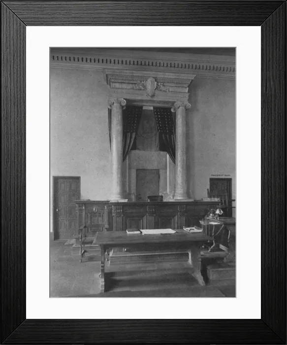 Framed Print : Magistrates desk in the court room, Third District Court, New York City, 1924 Framed Print : Magistrates desk in the court room, Third District Court, New York City, 1924