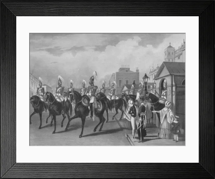 Framed Print : 2nd Life Guards Relieving Guard, 1844 (1909). Artist: James William Giles Framed Print : 2nd Life Guards Relieving Guard, 1844 (1909). Artist: James William Giles
