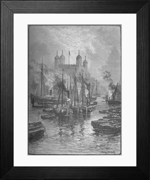 Framed Print : View of the Tower from London Bridge, 1890. Artist: Hume Nisbet