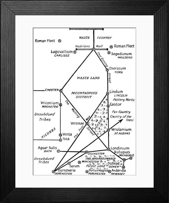 Framed Print : The Four Principal Roman Lines of Communication in Britain, 1910 Framed Print : The Four Principal Roman Lines of Communication in Britain, 1910