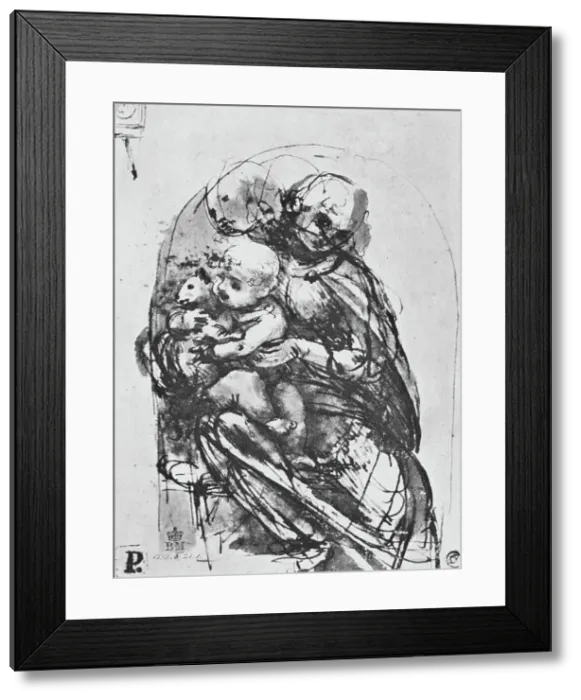 Framed Print : Madonna and Child with a Cat, 1478-1481 (1945). Artist: Leonardo da Vinci Framed Print : Madonna and Child with a Cat, 1478-1481 (1945). Artist: Leonardo da Vinci