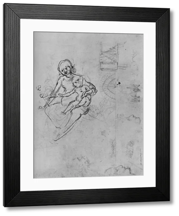 Framed Print : Study of a Madonna and Child, of Profiles and of Machinery, 1478-1480 (1945). Artist: Leonardo da Vinci Framed Print : Study of a Madonna and Child, of Profiles and of Machinery, 1478-1480 (1945). Artist: Leonardo da Vinci
