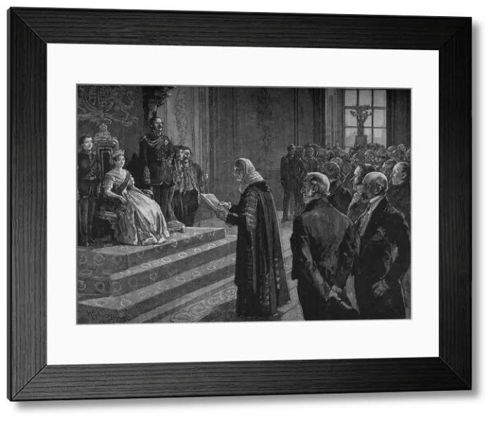 Framed Print : Peers and Commoners Presenting Patriotic Address to the Queen on Eve of the Crimean War, 1891. Artist: Henry Gillard Glindoni Framed Print : Peers and Commoners Presenting Patriotic Address to the Queen on Eve of the Crimean War, 1891. Artist: Henry Gillard Glindoni