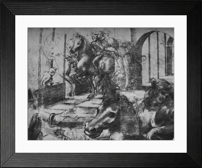 Framed Print : Adoration of the Magi - Architecture and figures in the background on the left, c1481 (1945). Artist: Leonardo da Vinci Framed Print : Adoration of the Magi - Architecture and figures in the background on the left, c1481 (1945). Artist: Leonardo da Vinci
