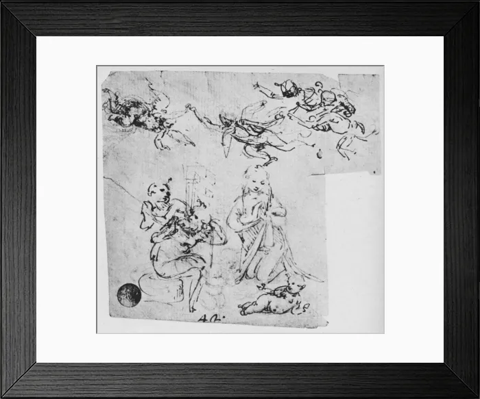 Framed Print : Madonna Adoring the Infant Christ and Other Figures, c1480 (1945). Artist: Leonardo da Vinci Framed Print : Madonna Adoring the Infant Christ and Other Figures, c1480 (1945). Artist: Leonardo da Vinci