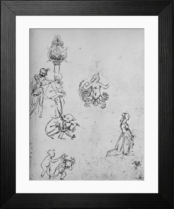 Framed Print : Studies of Figures and of Decoration, c1480 (1945). Artist: Leonardo da Vinci Framed Print : Studies of Figures and of Decoration, c1480 (1945). Artist: Leonardo da Vinci
