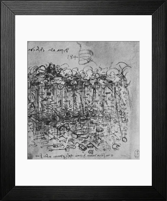 Framed Print : Implements Rained Down the Earth from the Clouds, c1480 (1945). Artist: Leonardo da Vinci Framed Print : Implements Rained Down the Earth from the Clouds, c1480 (1945). Artist: Leonardo da Vinci