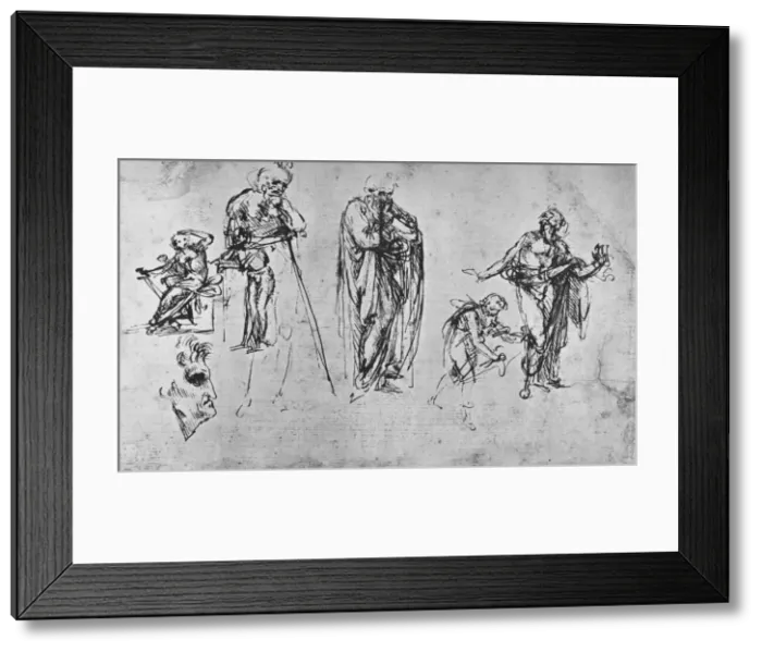 Framed Print : Studies of Single Figures and of a Profile, c1480 (1945). Artist: Leonardo da Vinci Framed Print : Studies of Single Figures and of a Profile, c1480 (1945). Artist: Leonardo da Vinci