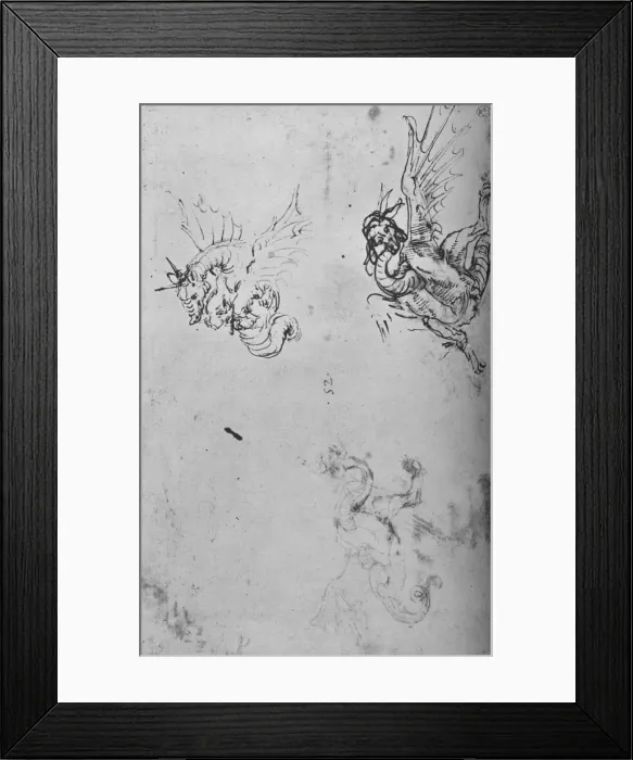Framed Print : Studies of a Dragon, c1480 (1945). Artist: Leonardo da Vinci Framed Print : Studies of a Dragon, c1480 (1945). Artist: Leonardo da Vinci