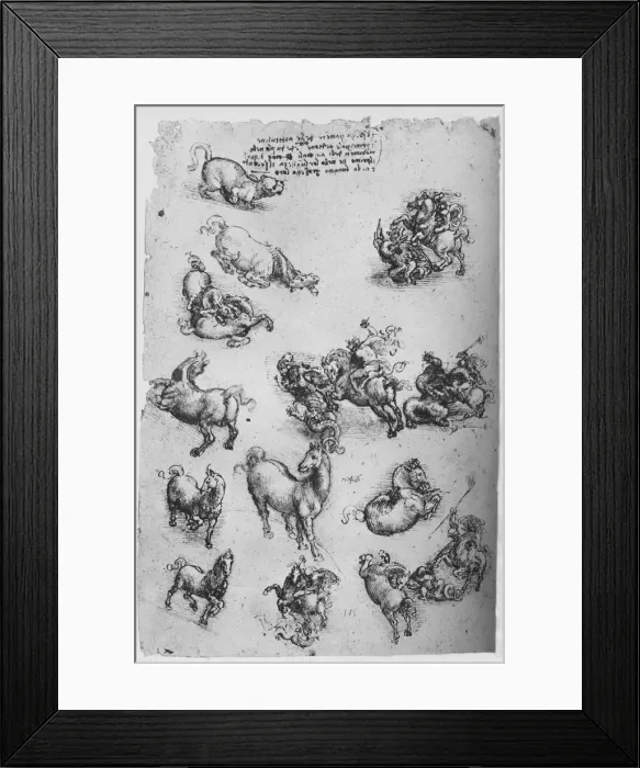 Framed Print : Sheet of Studies of Horses, a Cat and of St. George and the Dragon, c1480 (1945). Artist: Leonardo da Vinci Framed Print : Sheet of Studies of Horses, a Cat and of St. George and the Dragon, c1480 (1945). Artist: Leonardo da Vinci