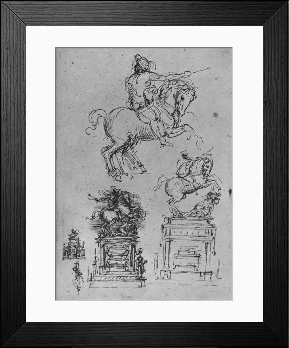 Framed Print : Four Studies for an Equestrian Monument, c1480 (1945). Artist: Leonardo da Vinci Framed Print : Four Studies for an Equestrian Monument, c1480 (1945). Artist: Leonardo da Vinci