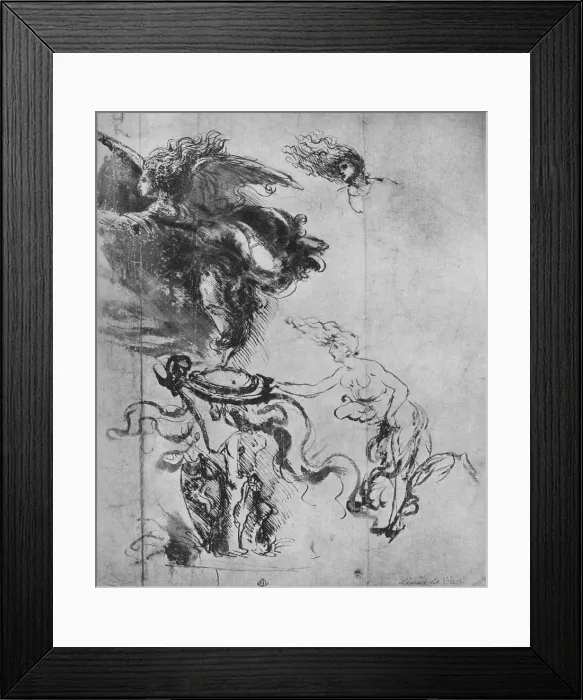Framed Print : An Angel Placing a Shield on a Trophy and Separate Studies of the Angel, c1480 (1945). Artist: Leonardo da Vinci Framed Print : An Angel Placing a Shield on a Trophy and Separate Studies of the Angel, c1480 (1945). Artist: Leonardo da Vinci