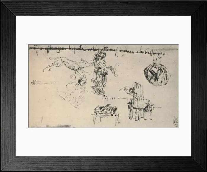 Framed Print : Sheet of Studies with a Young Woman, A Wolf, Etc. c1480 (1945). Artist: Leonardo da Vinci Framed Print : Sheet of Studies with a Young Woman, A Wolf, Etc. c1480 (1945). Artist: Leonardo da Vinci