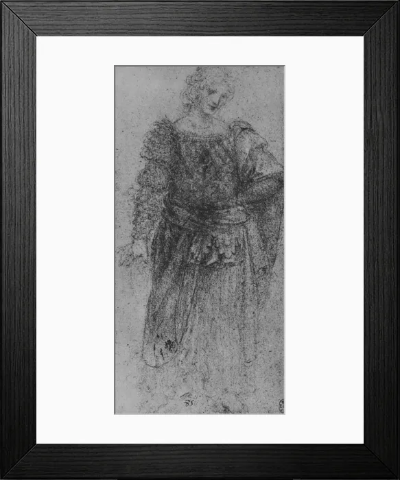 Framed Print : A Woman With a Plaited Bodice and a Cloak over her Left Arm, c1480 (1945). Artist: Leonardo da Vinci Framed Print : A Woman With a Plaited Bodice and a Cloak over her Left Arm, c1480 (1945). Artist: Leonardo da Vinci