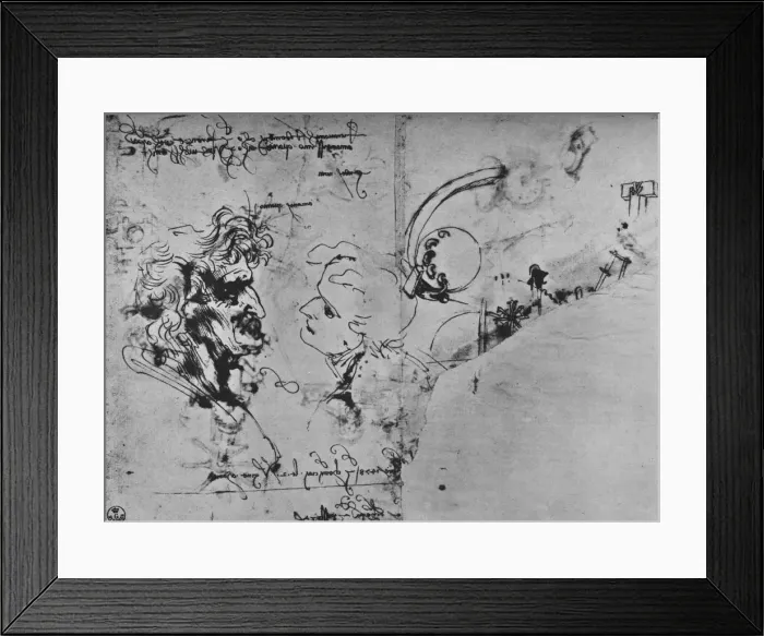 Framed Print : Two Profiles and Studies of Machinery, c1480 (1945). Artist: Leonardo da Vinci Framed Print : Two Profiles and Studies of Machinery, c1480 (1945). Artist: Leonardo da Vinci