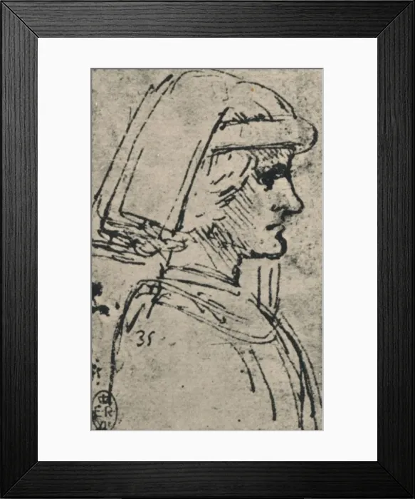 Framed Print : Profile of a Young Man Wearing a Chaperon, c1480 (1945). Artist: Leonardo da Vinci Framed Print : Profile of a Young Man Wearing a Chaperon, c1480 (1945). Artist: Leonardo da Vinci