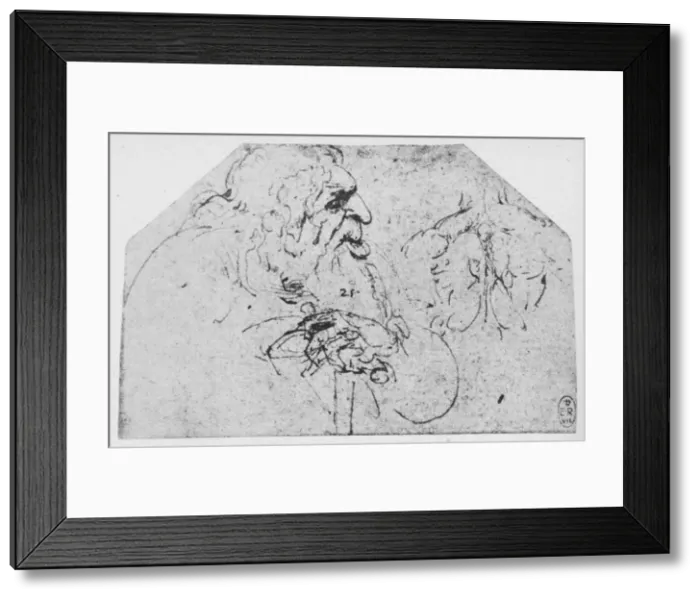 Framed Print : Half-Length of an Old Man Leaning on a Stick, c1480 (1945). Artist: Leonardo da Vinci Framed Print : Half-Length of an Old Man Leaning on a Stick, c1480 (1945). Artist: Leonardo da Vinci