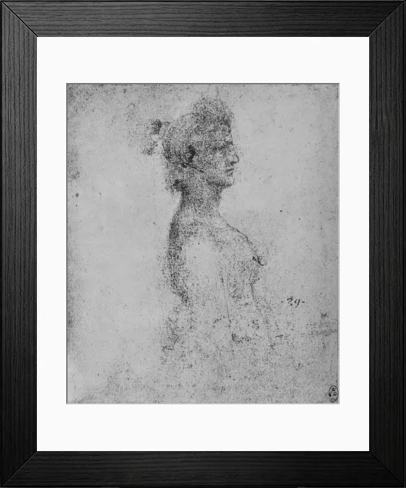 Framed Print : Half-Length of a Young Woman in Profile to the Right, c1480 (1945). Artist: Leonardo da Vinci Framed Print : Half-Length of a Young Woman in Profile to the Right, c1480 (1945). Artist: Leonardo da Vinci