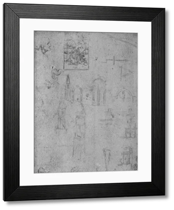Framed Print : Studies of Architecture and of a Virgin Adoring the Infant Christ, c1480 (1945). Artist: Leonardo da Vinci Framed Print : Studies of Architecture and of a Virgin Adoring the Infant Christ, c1480 (1945). Artist: Leonardo da Vinci