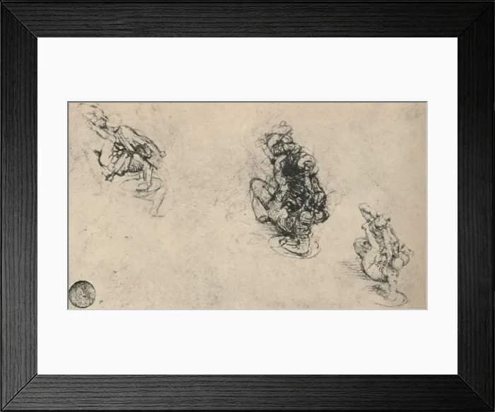 Framed Print : Three Studies of a Man Poniarding a Fallen Foe, c1480 (1945). Artist: Leonardo da Vinci