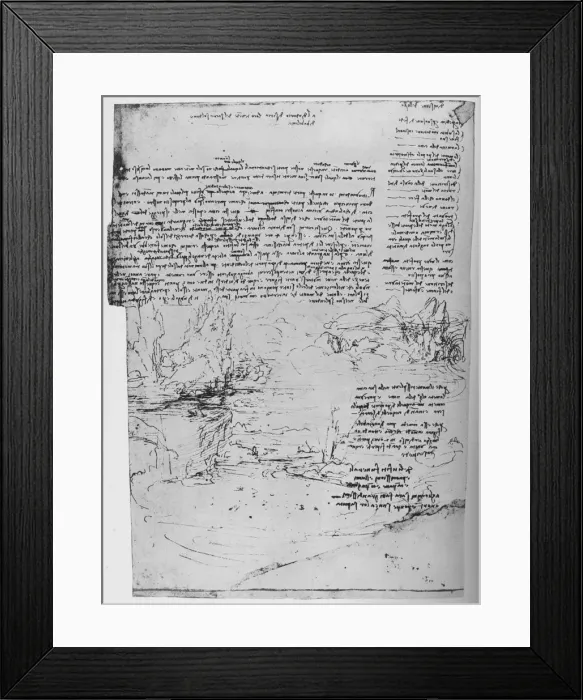 Framed Print : Page of Text with Sketches of Landscape, c1480 (1945). Artist: Leonardo da Vinci Framed Print : Page of Text with Sketches of Landscape, c1480 (1945). Artist: Leonardo da Vinci