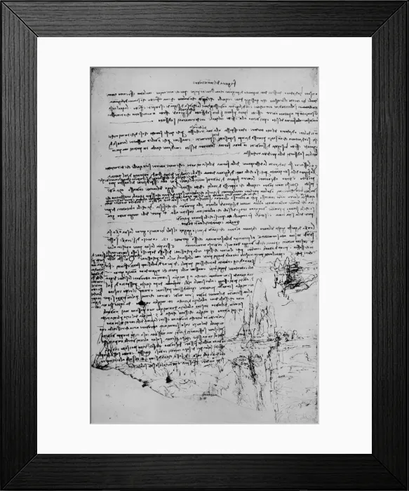 Framed Print : Page of Text with Sketches of Landscape, c1480 (1945). Artist: Leonardo da Vinci Framed Print : Page of Text with Sketches of Landscape, c1480 (1945). Artist: Leonardo da Vinci