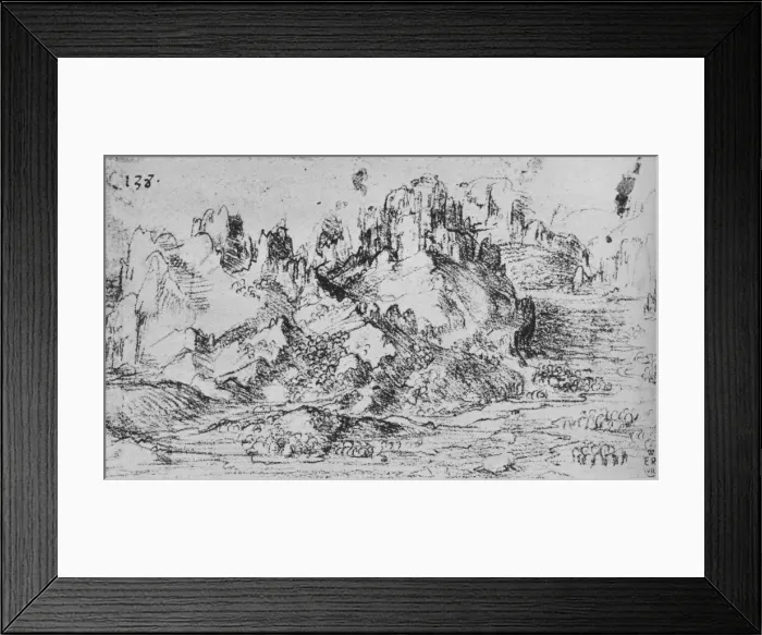 Framed Print : View over a Valley with Mountains Beyond, c1480 (1945). Artist: Leonardo da Vinci Framed Print : View over a Valley with Mountains Beyond, c1480 (1945). Artist: Leonardo da Vinci