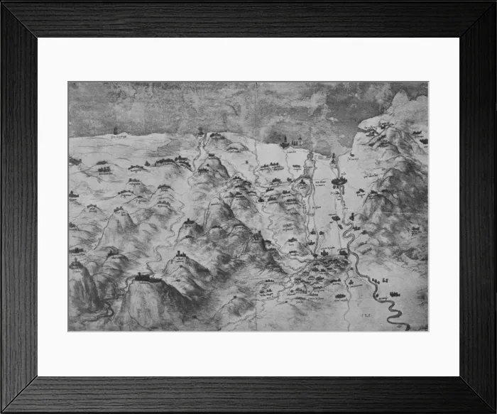Framed Print : Bird s-Eye View of Part of Tuscany, c1480 (1945). Artist: Leonardo da Vinci Framed Print : Bird s-Eye View of Part of Tuscany, c1480 (1945). Artist: Leonardo da Vinci