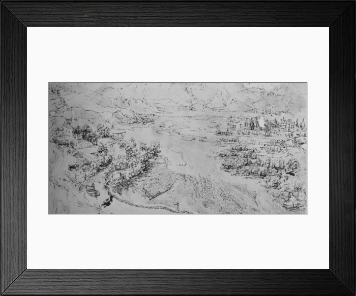Framed Print : A Broad River with a Canal Running Beside It, c1480 (1945). Artist: Leonardo da Vinci Framed Print : A Broad River with a Canal Running Beside It, c1480 (1945). Artist: Leonardo da Vinci