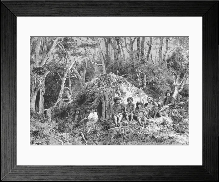 Framed Print : Fuegians and their Wigwams, c1885, (1890). Artist: Robert Taylor Pritchett Framed Print : Fuegians and their Wigwams, c1885, (1890). Artist: Robert Taylor Pritchett