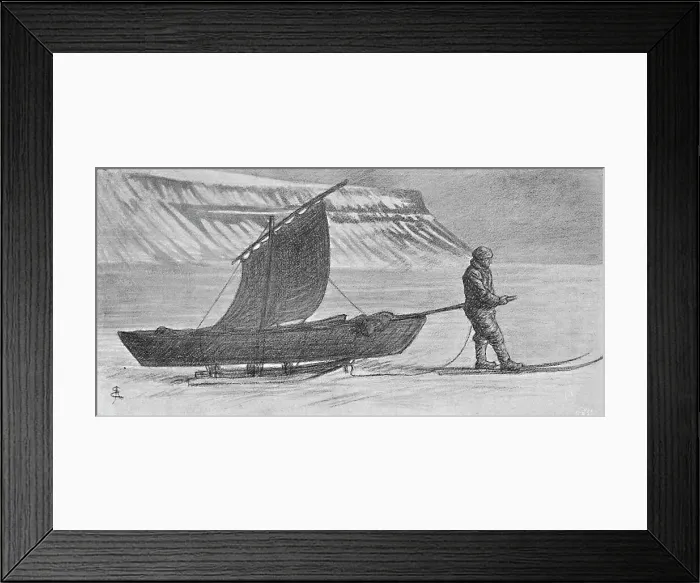 Framed Print : A Sail with Sledges. South of Cape Richthofen. 6 June, 1896, (1897). Artist: August Eiebakke Framed Print : A Sail with Sledges. South of Cape Richthofen. 6 June, 1896, (1897). Artist: August Eiebakke